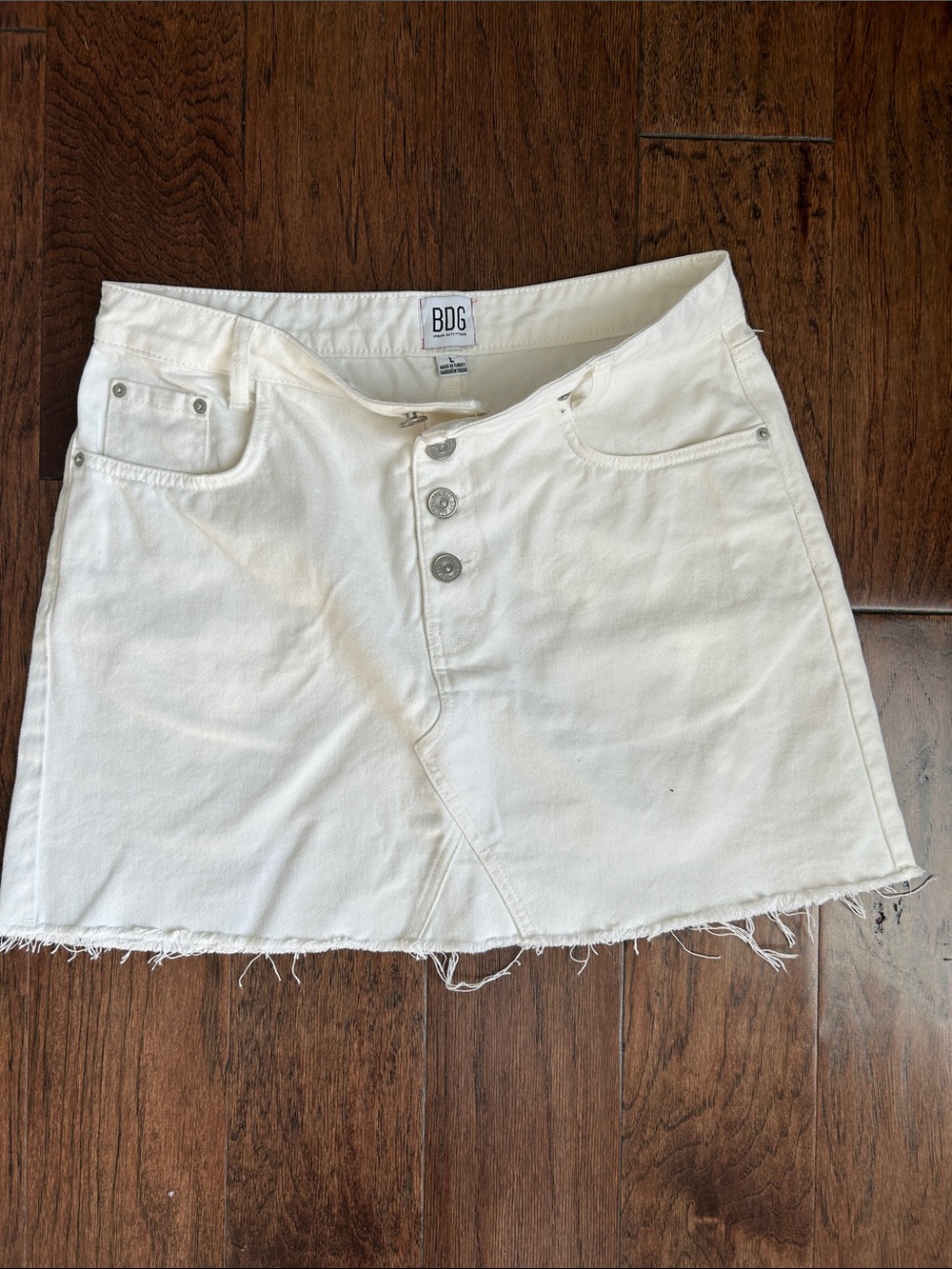 Urban Outfitters BDG Cream Button-Front Denim Mini Skirt
